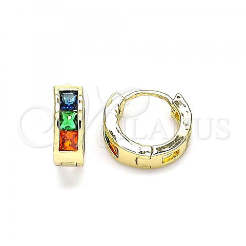 Oro Laminado Huggie Hoop, Gold Filled Style with Multicolor Cubic Zirconia, Polished, Golden Finish, 02.210.0640.5.10