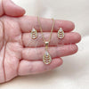 Oro Laminado Earring and Pendant Adult Set, Gold Filled Style Teardrop Design, with White Cubic Zirconia and White Micro Pave, Polished, Golden Finish, 10.342.0247