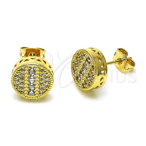 Oro Laminado Stud Earring, Gold Filled Style with White Micro Pave and White Cubic Zirconia, Polished, Golden Finish, 02.342.0300