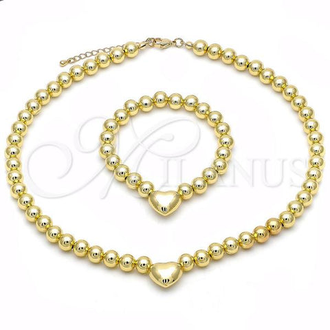 Oro Laminado Necklace and Bracelet, Gold Filled Style Heart and Ball Design, Polished, Golden Finish, 06.341.0009