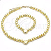 Oro Laminado Necklace and Bracelet, Gold Filled Style Heart and Ball Design, Polished, Golden Finish, 06.341.0009