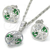 Rhodium Plated Earring and Pendant Adult Set, Tree Design, with Green and White Cubic Zirconia, Polished, Rhodium Finish, 10.106.0014.3