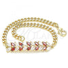 Oro Laminado Fancy Bracelet, Gold Filled Style Leaf Design, with Garnet and White Cubic Zirconia, Polished, Golden Finish, 03.63.2155.08