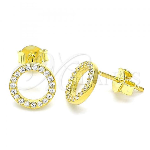 Sterling Silver Stud Earring, with White Cubic Zirconia, Polished, Golden Finish, 02.369.0012.2