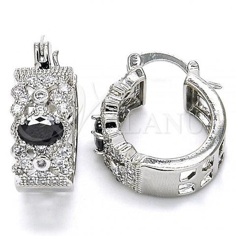 Rhodium Plated Small Hoop, with Black and White Cubic Zirconia, Polished, Rhodium Finish, 02.210.0285.8.20