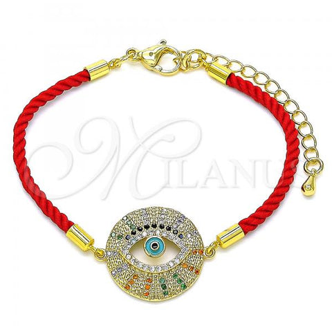Oro Laminado Fancy Bracelet, Gold Filled Style Evil Eye Design, Turquoise Enamel Finish, Golden Finish, 03.381.0023.06