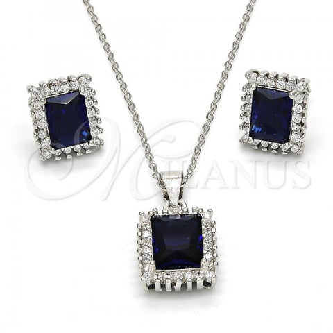 Sterling Silver Earring and Pendant Adult Set, with Sapphire Blue and White Cubic Zirconia, Polished, Rhodium Finish, 10.175.0061.3