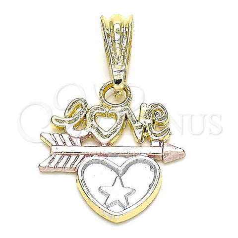 Oro Laminado Fancy Pendant, Gold Filled Style Love and Heart Design, Polished, Tricolor, 05.351.0080