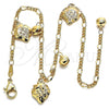 Oro Laminado Charm Anklet , Gold Filled Style Strawberry and Rattle Charm Design, Polished, Golden Finish, 03.318.0024.12