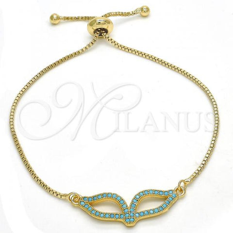 Oro Laminado Adjustable Bolo Bracelet, Gold Filled Style with Turquoise Micro Pave, Polished, Golden Finish, 03.316.0034.10