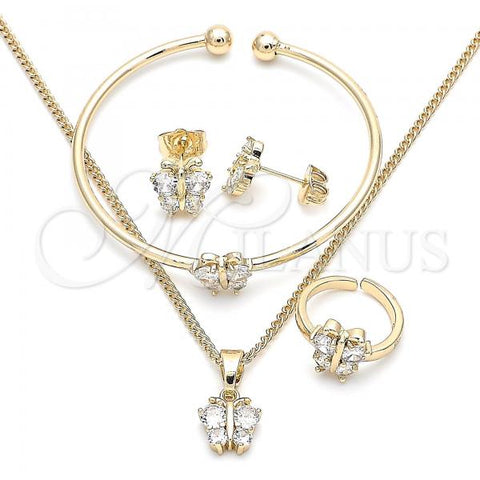 Oro Laminado Earring and Pendant Children Set, Gold Filled Style Butterfly Design, with White Cubic Zirconia, Polished, Golden Finish, 06.210.0017.1