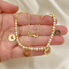 Oro Laminado Fancy Anklet, Gold Filled Style Butterfly and Ball Design, with Ivory Pearl, Polished, Golden Finish, 03.32.0631.10