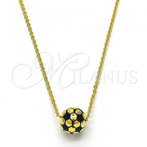 Oro Laminado Pendant Necklace, Gold Filled Style Ball Design, Black Enamel Finish, Golden Finish, 04.313.0004.1.18