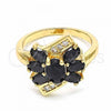 Oro Laminado Multi Stone Ring, Gold Filled Style with Black and White Cubic Zirconia, Polished, Golden Finish, 01.365.0008.07 (Size 7)