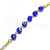 Oro Laminado Fancy Bracelet, Gold Filled Style Evil Eye Design, Blue Polished, Golden Finish, 03.63.2071.2.07