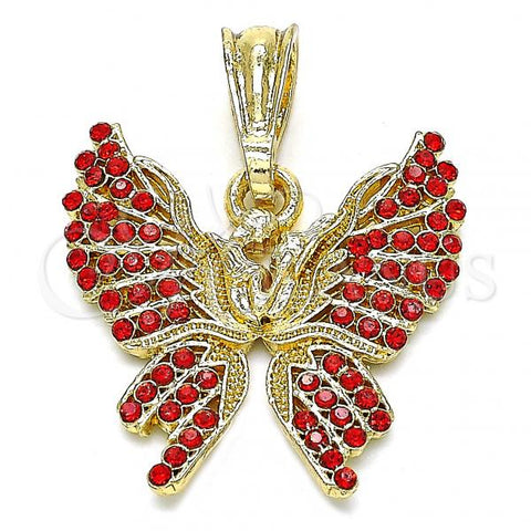 Oro Laminado Fancy Pendant, Gold Filled Style Butterfly Design, with Garnet Crystal, Polished, Golden Finish, 05.351.0124.2