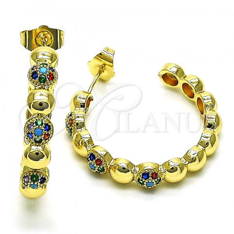 Oro Laminado Medium Hoop, Gold Filled Style with Multicolor Micro Pave, Polished, Golden Finish, 02.210.0783.1.30