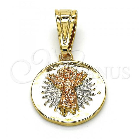 Oro Laminado Religious Pendant, Gold Filled Style Divino Niño Design, Polished, Tricolor, 05.120.0076.1