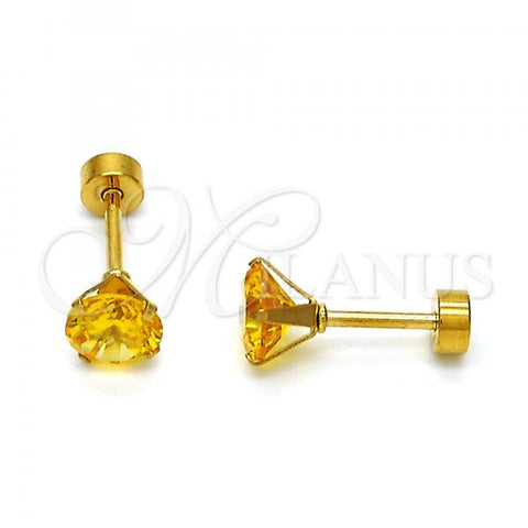 Stainless Steel Stud Earring, with Golden Cubic Zirconia, Polished, Golden Finish, 02.271.0024.7