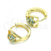 Oro Laminado Huggie Hoop, Gold Filled Style Flower and Heart Design, with Aqua Blue Cubic Zirconia, Polished, Golden Finish, 02.210.0653.1.15