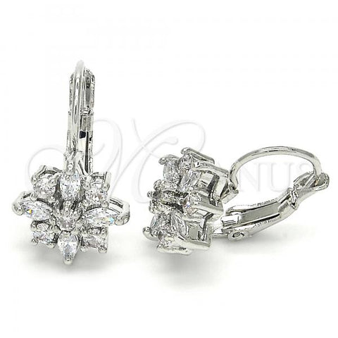 Rhodium Plated Leverback Earring, Flower Design, with White Cubic Zirconia, Polished, Rhodium Finish, 02.210.0226.4
