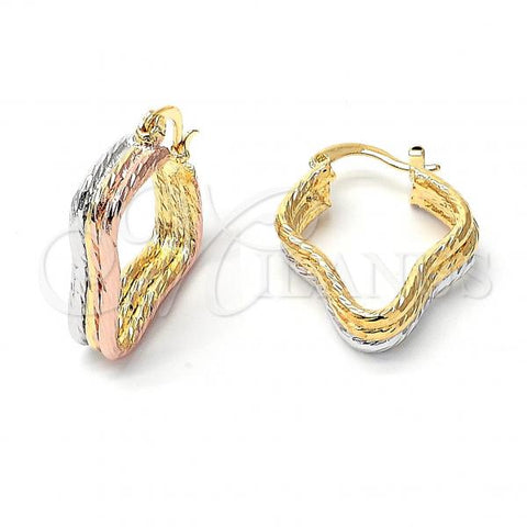 Oro Laminado Medium Hoop, Gold Filled Style Tree Design, Diamond Cutting Finish, Tricolor, 5.158.039