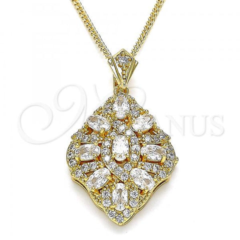 Oro Laminado Pendant Necklace, Gold Filled Style with White Cubic Zirconia and White Micro Pave, Polished, Golden Finish, 04.346.0018.20