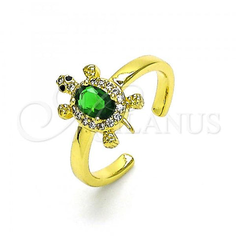 Oro Laminado Multi Stone Ring, Gold Filled Style Turtle Design, with Green Cubic Zirconia and White Micro Pave, Polished, Golden Finish, 01.341.0077.4