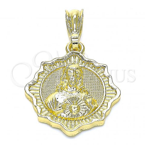 Oro Laminado Religious Pendant, Gold Filled Style Sagrado Corazon de Jesus Design, Polished, Golden Finish, 05.351.0177