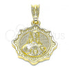 Oro Laminado Religious Pendant, Gold Filled Style Sagrado Corazon de Jesus Design, Polished, Golden Finish, 05.351.0177