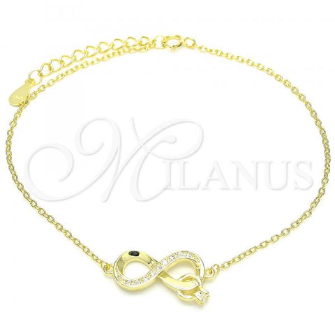 Sterling Silver Fancy Bracelet, Infinite Design, with White Micro Pave and White Cubic Zirconia, Polished, Golden Finish, 03.336.0071.2.08