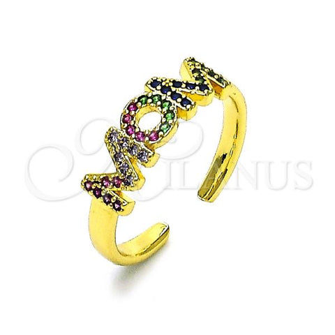 Oro Laminado Multi Stone Ring, Gold Filled Style Mom Design, with Multicolor Micro Pave, Polished, Golden Finish, 01.341.0138