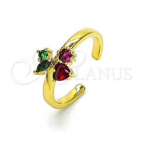 Oro Laminado Multi Stone Ring, Gold Filled Style Cherry Design, with Multicolor Cubic Zirconia, Polished, Golden Finish, 01.341.0079