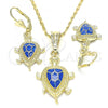 Oro Laminado Earring and Pendant Adult Set, Gold Filled Style Turtle Design, Blue Enamel Finish, Golden Finish, 10.351.0005.2
