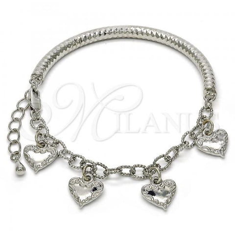 Oro Laminado Charm Bracelet, Gold Filled Style Heart and Hollow Design, Diamond Cutting Finish, Rhodium Finish, 03.63.1814.2.08