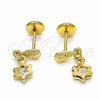 Oro Laminado Stud Earring, Gold Filled Style Star Design, Polished, Golden Finish, 02.09.0164