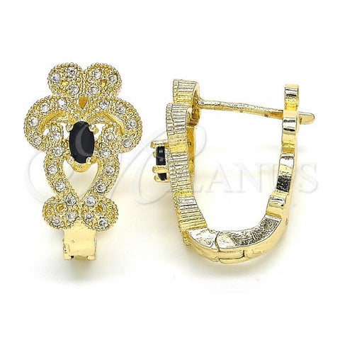 Oro Laminado Huggie Hoop, Gold Filled Style with Black and White Cubic Zirconia, Polished, Golden Finish, 02.217.0096.2.15