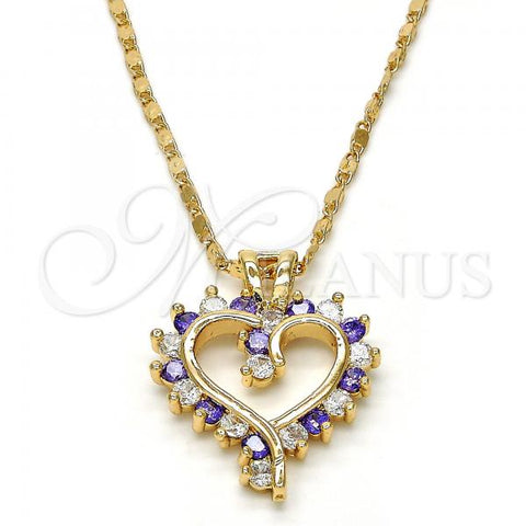 Oro Laminado Pendant Necklace, Gold Filled Style Heart Design, with Amethyst and White Cubic Zirconia, Polished, Golden Finish, 04.210.0001.5.18