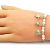 Oro Laminado Charm Bracelet, Gold Filled Style Fish and Turtle Design, with Ivory Pearl, Polished, Golden Finish, 03.213.0374.07