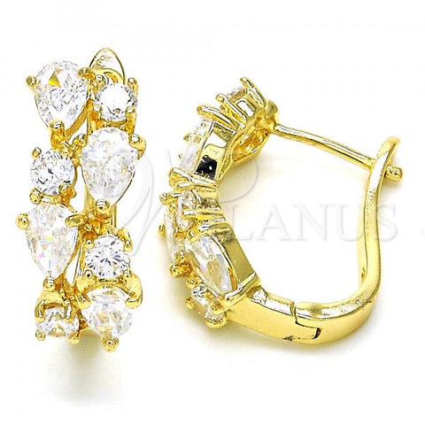 Oro Laminado Huggie Hoop, Gold Filled Style with White Cubic Zirconia, Polished, Golden Finish, 02.316.0051.2.15