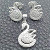 Sterling Silver Earring and Pendant Adult Set, Swan Design, Polished, Silver Finish, 10.398.0027