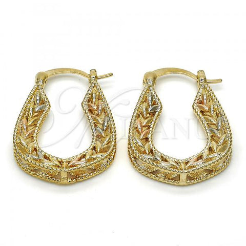 Oro Laminado Small Hoop, Gold Filled Style Leaf Design, Polished, Tricolor, 02.102.0030.20
