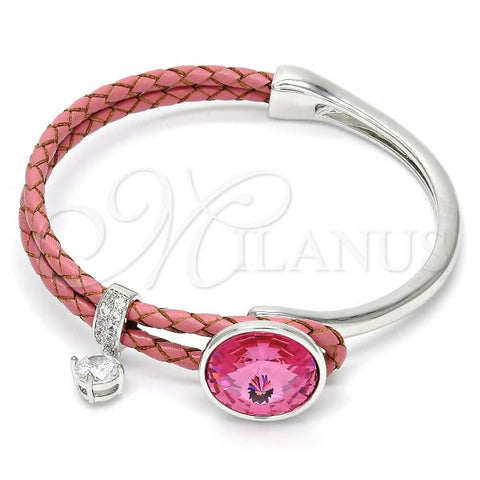Rhodium Plated Individual Bangle, with Rose Swarovski Crystals and White Micro Pave, Polished, Rhodium Finish, 07.239.0001.3 (03 MM Thickness, One size fits all)