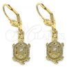 Oro Laminado Dangle Earring, Gold Filled Style Turtle Design, with White Micro Pave, Polished, Golden Finish, 02.210.0392