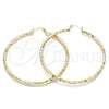Oro Laminado Large Hoop, Gold Filled Style Diamond Cutting Finish, Tricolor, 02.213.0252.1.60