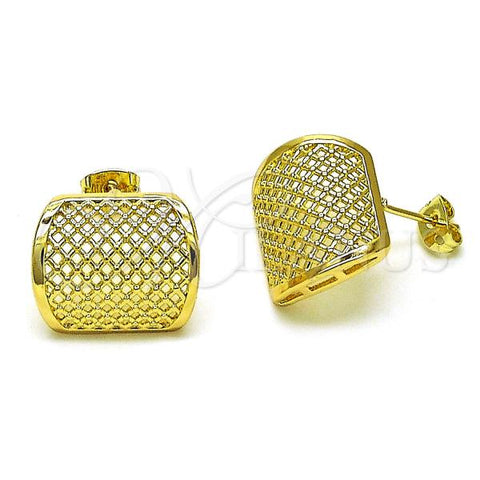 Oro Laminado Stud Earring, Gold Filled Style Chunky Design, Polished, Golden Finish, 02.213.0561