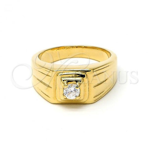 Oro Laminado Mens Ring, Gold Filled Style with White Cubic Zirconia, Diamond Cutting Finish, Golden Finish, 5.175.016.1.08 (Size 8)
