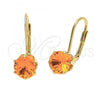 Oro Laminado Leverback Earring, Gold Filled Style with Orange Red Cubic Zirconia, Polished, Golden Finish, 5.128.082.1