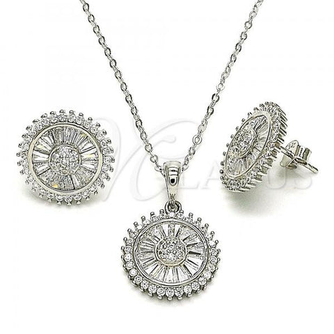 Sterling Silver Earring and Pendant Adult Set, with White Cubic Zirconia and White Micro Pave, Polished, Rhodium Finish, 10.286.0045