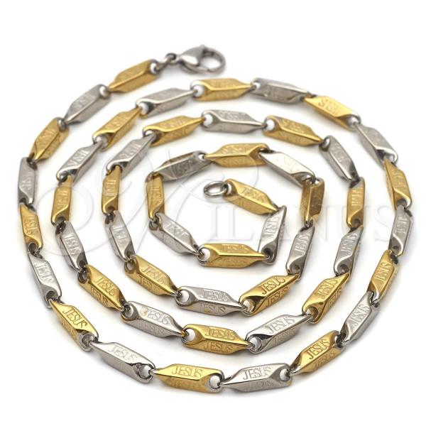 Stainless Steel Basic Necklace, Diamond Cutting Finish, Two Tone, 04.113.0061.30